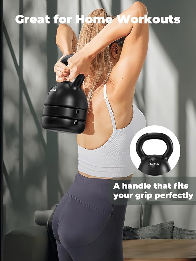 TopMade Adjustable Kettlebell Weights Set Cast Iron Exercise Fitness Kettle Ball Grip 5, 8, 9,12lb Free Weight Men Women Kettlebells for Home Gym Workout Ballistic, Core,Strength Training