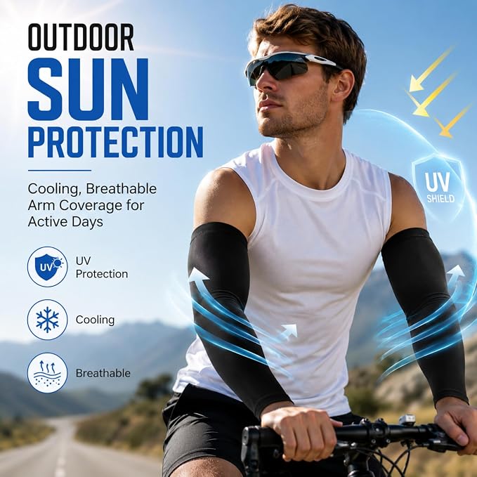 Mudder 8 Pairs UV Sun Protection Cooling Arm Sleeves for Men Women Youth Silk Compression Arm Cover Breathable Outdoors Sport
