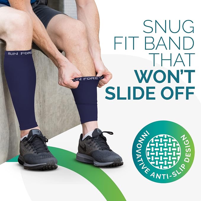 Run Forever Calf Compression Sleeve for Men & Women, 20-30mmHg Compression | Leg Sleeve for Shin Splints, Varicose Veins, Swelling & Pain Relief | Footless socks for Running, Cycling & Travel