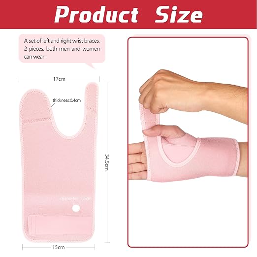 Zomiboo 2 Pieces Carpal Tunnel Wrist Braces for Night Wrist Sleep Support Brace Wrist Splint Stabilizer and Hand Brace Cushioned to Help With Carpal Tunnel and Wrist Pain Relief (Pink,Classic Style)