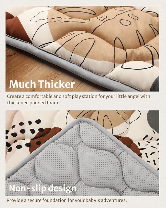 Blissful Diary Baby Play Mats for Floor, 71x59 Inch Extra Thicker & Large Soft Cushioning Foam Playmats for Babies and Toddlers, Foldable Washable Baby Crawling Mat for Playpen, Boho Design