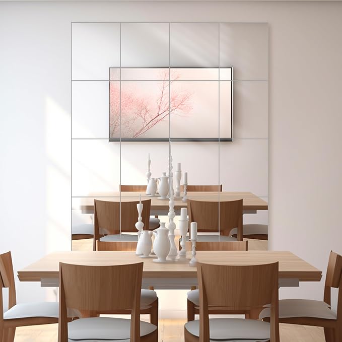 Wall Mirrors, 12''x 10'' Glass Wall Mirror Tiles (16 PCS), Large Full Body Mirror for Home Gym, Bedroom, Door, Bathroom, Frameless Mirror Tiles (Glass - 12'' x 10'' - 16PCS)