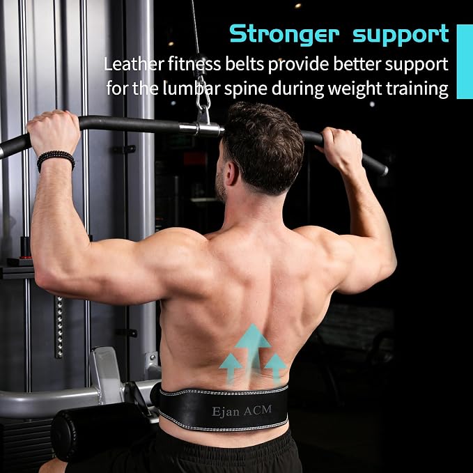 Leather Weight Lifting Belt 11 Adjustable Holes 4 and 6 inch for Lumbar Back Support Gym Weight Belt, Heavy Duty Workout, Training Strength, Powerlifting Weightlifting, Squat & Bodybuilding