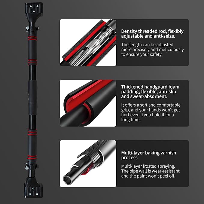 leikefitness Pull-Up Bar For Door Frame Chin Up Bar Upper Body Workout 28.3"- 37.8" Adjustable Portable Training Pull-Up Bars without Screw - Adjustable Width Locking Mechanism