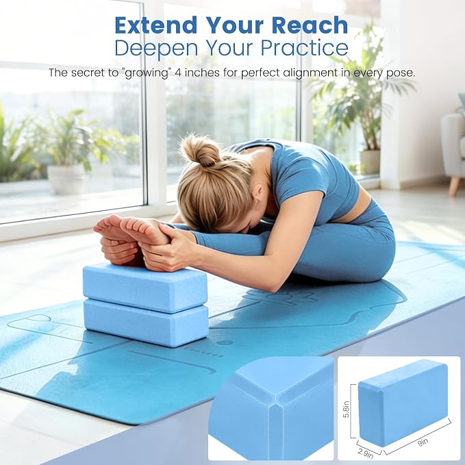 Foldable Yoga Mat and Blocks Set for Women with 2 Pack Yoga Blocks and Strap,Thin Non Slip Pilates Mat with Bag, Home Workout Equipment Essentials Starter Kit for Beginners Full Body Toning