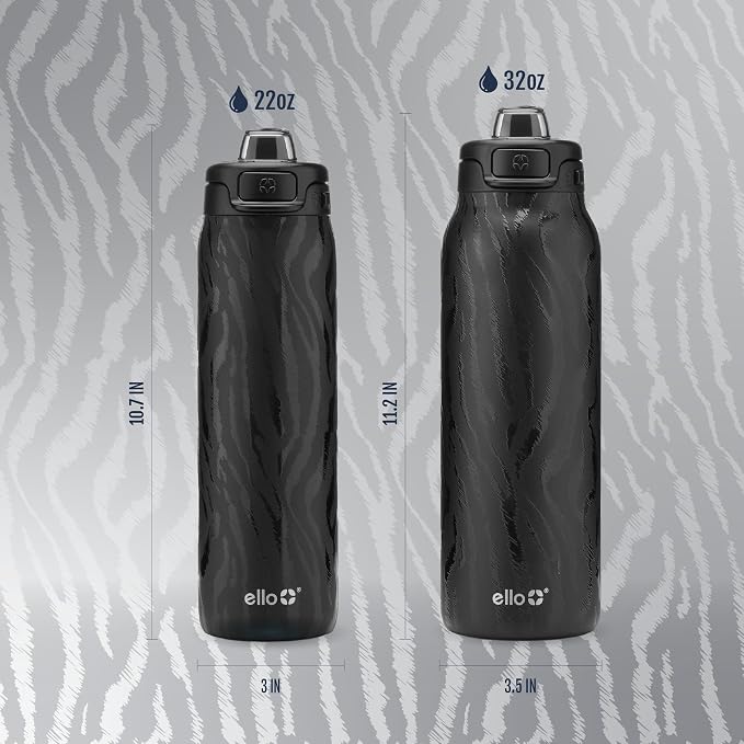 Ello Pop & Fill Insulated Stainless Steel Water Bottle with Quick Fill Lid, Leakproof Locking, Sip or Chug Spout, BPA-Free, Double Wall Vacuum Insulated for Sports, Travel & School- 22oz / 32oz / 40oz
