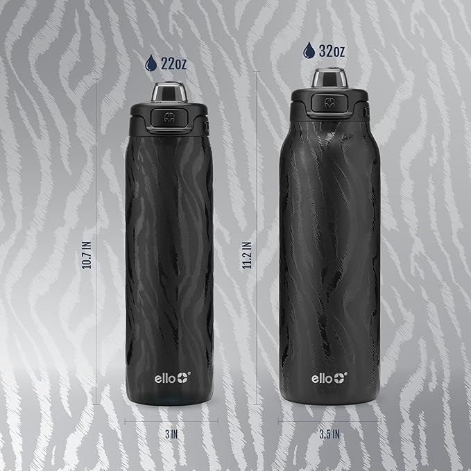 Ello Pop & Fill Insulated Stainless Steel Water Bottle with Quick Fill Lid, Leakproof Locking, Sip or Chug Spout, BPA-Free, Double Wall Vacuum Insulated for Sports, Travel & School- 22oz / 32oz / 40oz