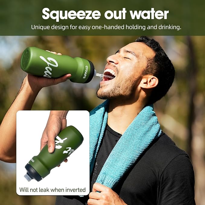 Bike Water Bottle 22oz/650ml Cycling Squeeze Water Bottle BPA Free Leakproof Easy-Squeeze Sports Bottles for Bicycle Gym Camping Hiking Olive Green