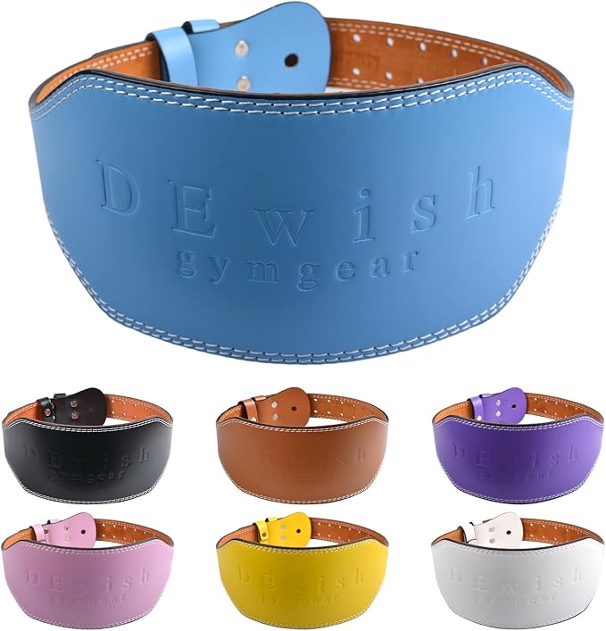 Leather Gym Fitness Belt, 4" & 6" Padded Lumbar Back Support, 10 Adjustable Holes for Weightlifting Powerlifting Bodybuilding Deadlift Squat Workout Strength Training