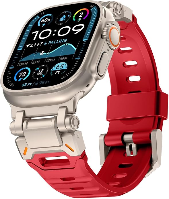 WINGLE FKM Rubber Bands for Apple Watch Band Ultra 3/2/1 Band Ultra 49mm Series 11 10 46mm 45mm 44mm 42mm SE 3/2/1 9 8 7 6 5 4 3 Men, Military Rugged Metal Connector Silicone Apple iWatch Sport Bands