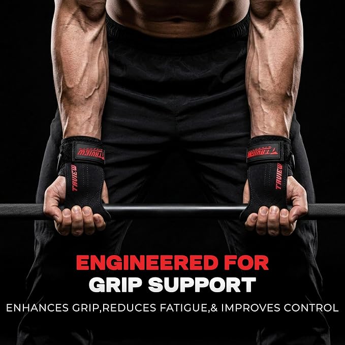 Wrist Straps for Weightlifting With D Ring,Double Layer Leather Wrist Strap For Deadlift And Powerlifting, Adjustable Neoprene Padded Gym Workout Lifting Hooks