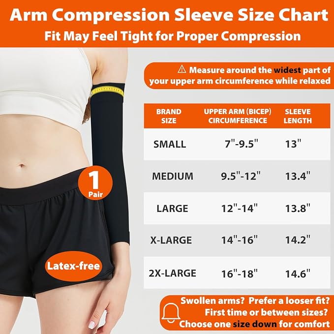 Compression Lymphedema Arm Sleeves for Women, 1 Pair 15–20 mmHg Full Arm Support - Medical-Grade Compression & Snug Fit - for Circulation, Swelling, Edema, Post-Surgery