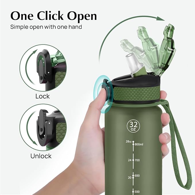 EYQ 32oz Water Bottle with Straw, Time Marker, Blue Purple | Blue Purple Tritan, BPA Free, Time Marker, Leakproof Lock Lid, Wide Mouth, for Gym, School, Office and Travel