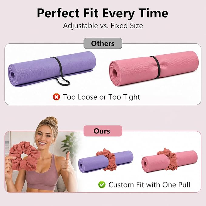 Yoga Mat Scrunchie Yoga Mat Strap Carrier Pilates Mat Holder | Holds Your Yoga Mat in Style, Adjustable & Stretchy Yoga Mat Band, Fits Most Standard Yoga Mats (mat not included),Yoga Gifts