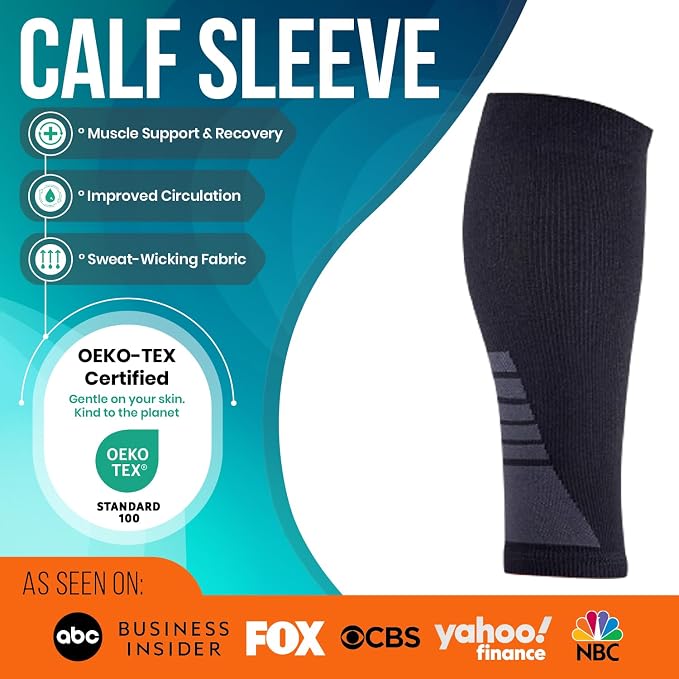Calf Compression Sleeves for Men and Women - (1 Pair) Footless Compression Socks Support for Varicose Vein, Nursing, Pregnancy, Running - Leg Sleeve Brace for Shin Splints, Pain Relief and Swelling