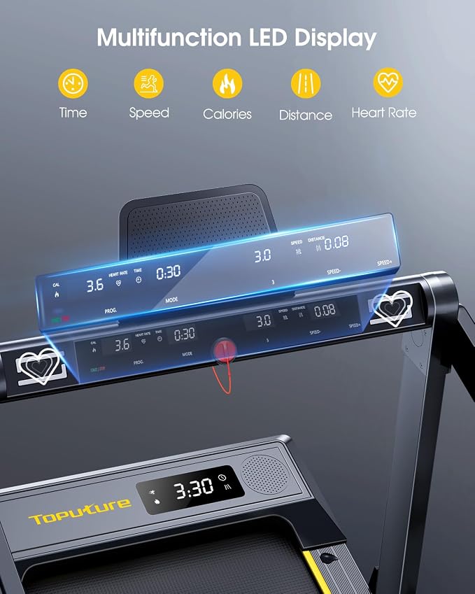 TOPUTURE Walking Pad Treadmill with 12% Incline, 4 in 1 Foldable Treadmill with Handle Bar for Home/Office, Under Desk Treadmills Portable Folding Walking Pad with App & Bluetooth Speaker, 0.6-10MPH