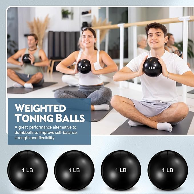 Seenelling 4 Pcs Weighted Toning Balls for Exercise Weighted Exercise Soft Medicine Balls for Gym, Pilates, Yoga, Balance, Flexibility