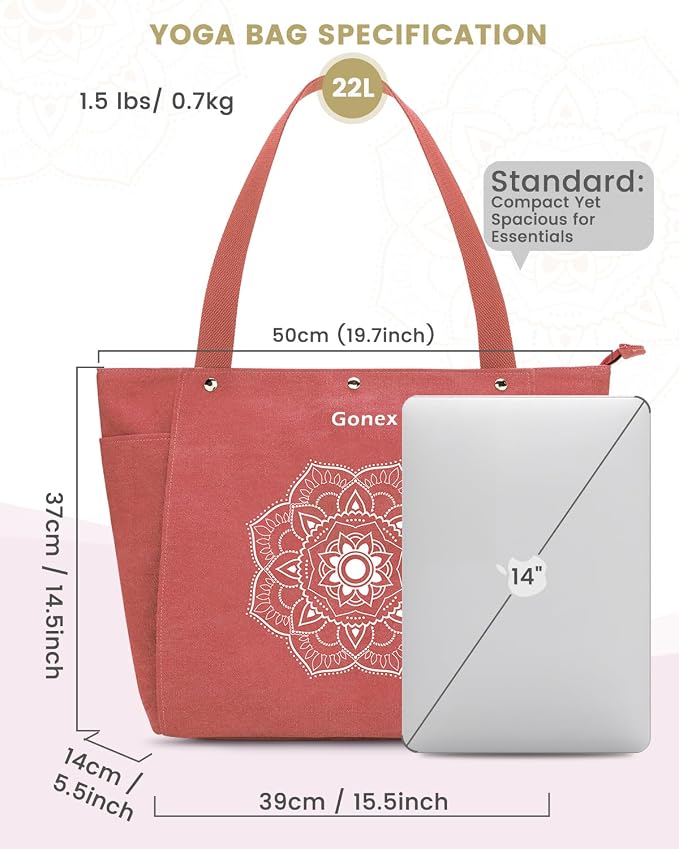 Gonex Yoga Mat Bag For Women Canvas Tote Pilates Gym Bag With Mat Carrier | Front-Opening Quick Access Mat Straps, Durable Cotton Canvas, Machine Washable, Bottle Holder Multi Pockets, Yoga Gym Travel