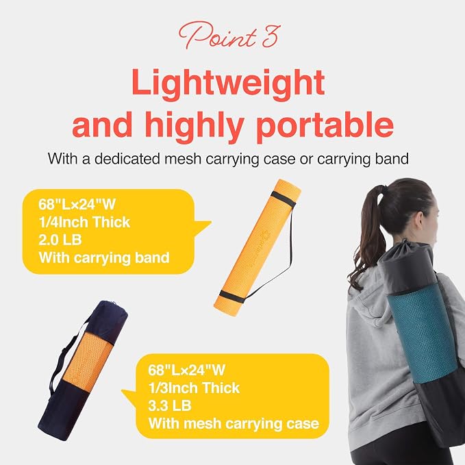 Primasole Yoga Mat with Carry Strap for Yoga Pilates Fitness and Floor Workout at Home and Gym Non-slip 9 colors