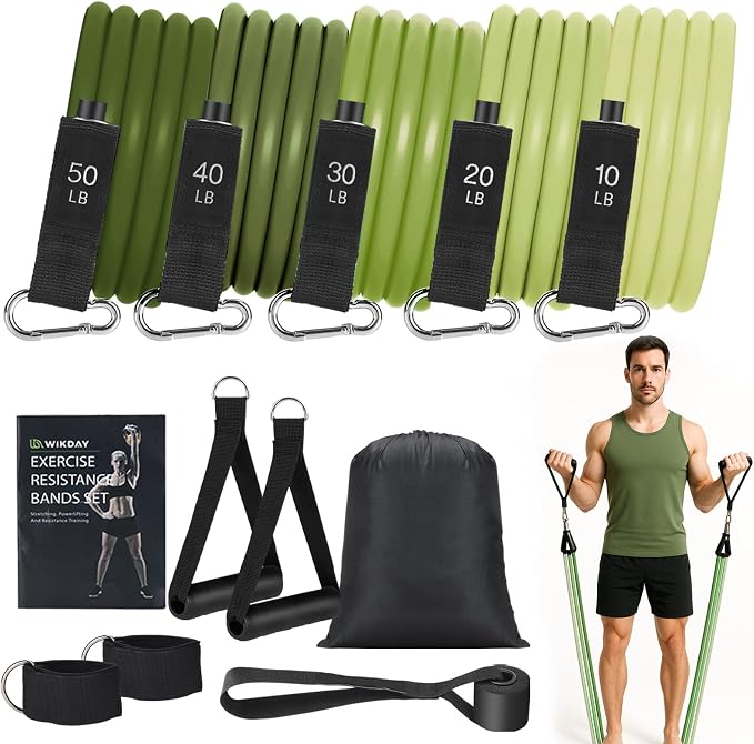 WIKDAY Exercise Resistance Bands with Handles for Working Out Workout Bands Set with Door Anchor for Physical Therapy, Yoga, Pilates