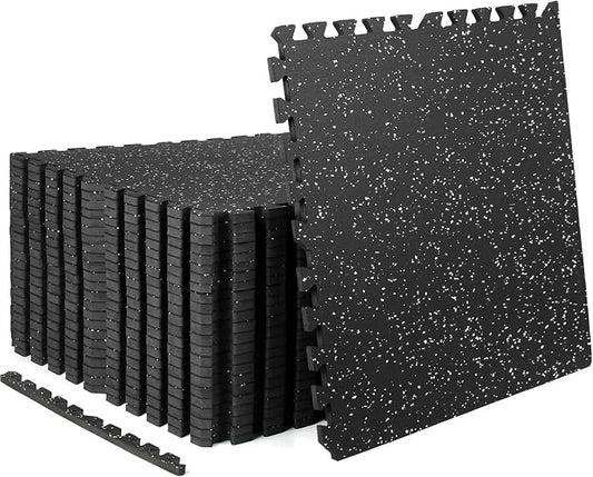 0.56" Rubber Top Gym Flooring, 24 Tiles 96 Sq Ft Heavy Duty Interlocking Gym Mats for Home Gym, Non-Slip High Density EVA Foam Workout Mat, Protect Floors from Weights, 24x24in, Black/White