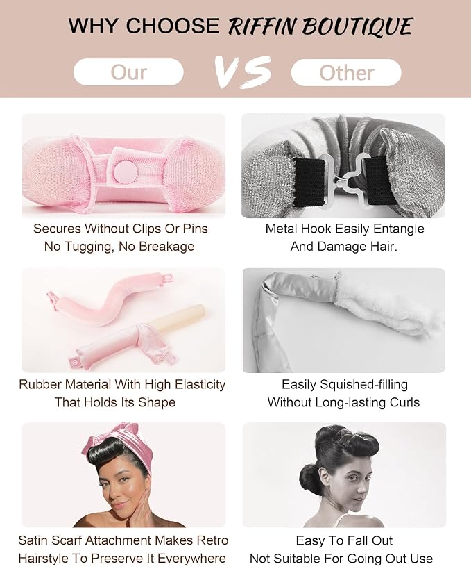 Classic Heatless Curls Overnight Rods - Upgraded Directional Grip Velvet Heatless Hair Curler to Sleep in No Heat Heatless Curling Flexi Rods Foam Hair Rollers for Blowout Look Medium & Long Hair