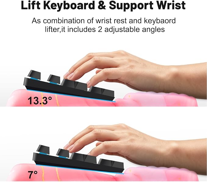Keyboard Stand with Wrist Rest，Ergonomic Keyboard Riser Holder Lifter Tray | Marble - Pink Gold，Computer Wrist Support Pad，Ergonomic Keyboard stand for desk，Soft Memory Foam Desk Cushion，Non-Slip