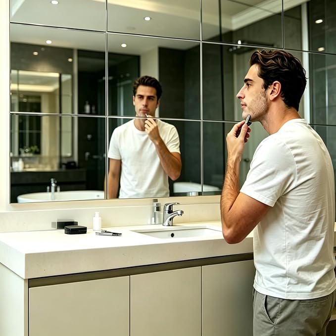 4-piece Glass Full Length Wall Mirror Tiles, 12 x 12 Inch Self-Adhesive Frameless Small Mirror Brick, Suitable for Home Gyms, Bedrooms, Doors, and Bathroom Glass Mirrors (4Pcs 12 * 12)