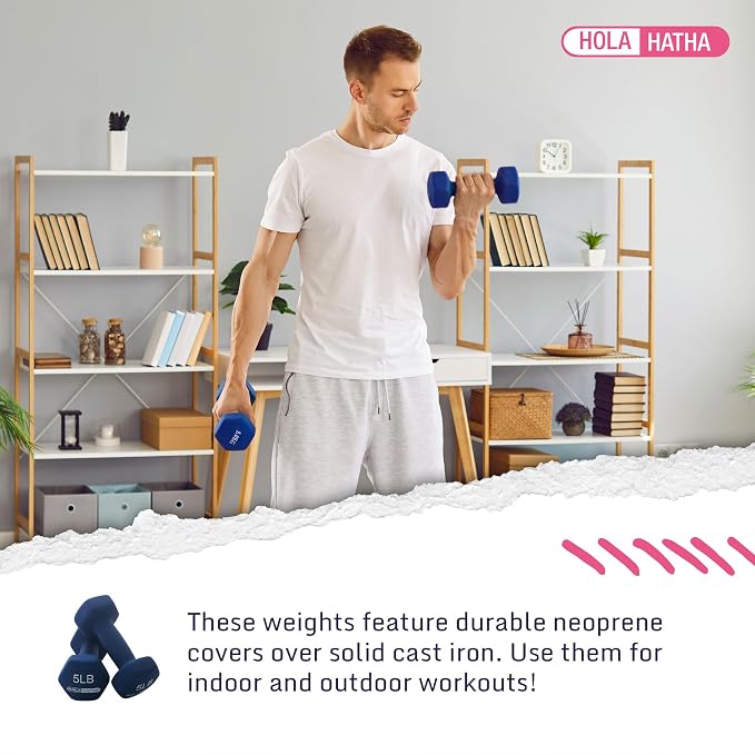 HolaHatha 1, 2 and 3 lb Neoprene Dumbbell Strength Training Weight Set with Rack
