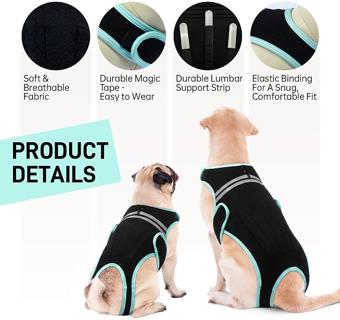Dog Back Brace, Breathable Dog Post-Surgery Vest for IVDD, Arthritis & Spine Support, Adjustable Reflective Pet Back Bracer Pain-Relieving Harness, Black L