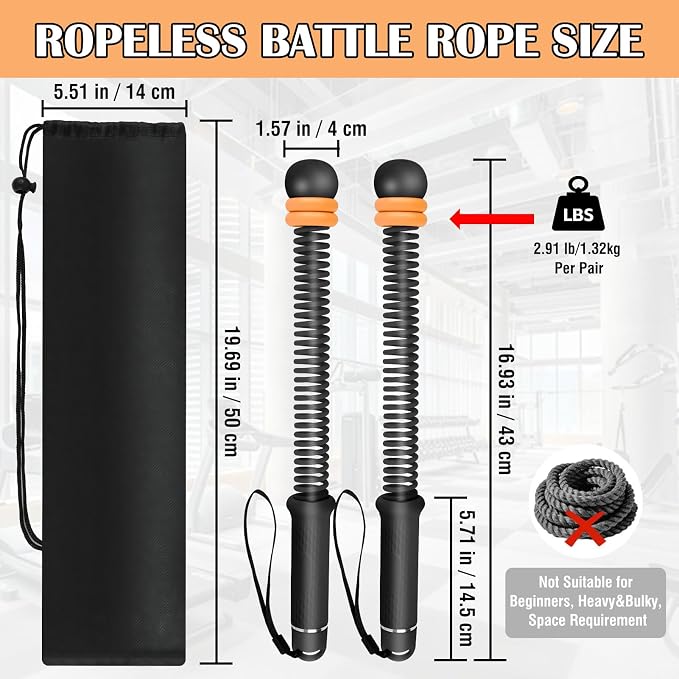2PCS Portable Ropeless Battle Ropes with Adjustable Weight Rings | Cordless Battle Rope for Home Gym, HIIT Workout, Low-Impact Cardio, Strength Training, Fitness Equipment for Women & Men