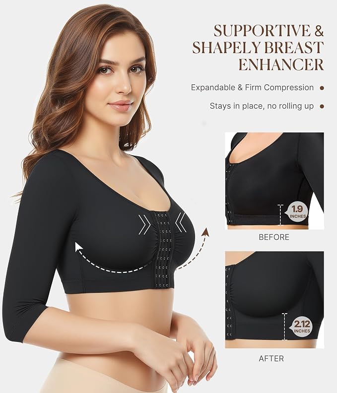 BRABIC Upper Arm Shaper for Women Fajas Post Surgery Compression Sleeves | Front Closure Bra, Arm Lipo Compression Garment, Slimming Shapewear Top, Support for Flabby Arms and Post-Surgery Recovery