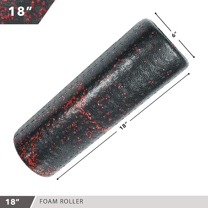Day 1 Fitness High Density Muscle Foam Rollers - Sports Massage Rollers for Stretching, Physical Therapy, Deep Tissue, Myofascial Release - Ideal for Exercise and Pain Relief - Speckled Red, 18”