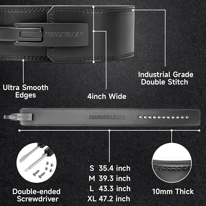 MANUEKLEAR 10mm Thick & 4inch Wide Weight Lifting Belt Lever, Lever Belt Weightlifting for Men and Women, Powerlifting Lever Gym Belt for Squat Deadlift Workout