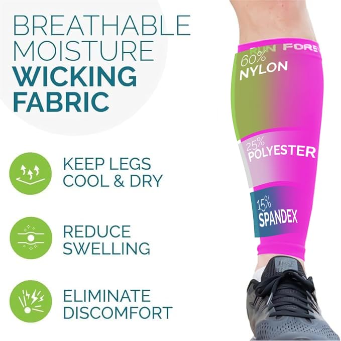 Run Forever Calf Compression Sleeve for Men & Women, 20-30mmHg Compression | Leg Sleeve for Shin Splints, Varicose Veins, Swelling & Pain Relief | Footless socks for Running, Cycling & Travel