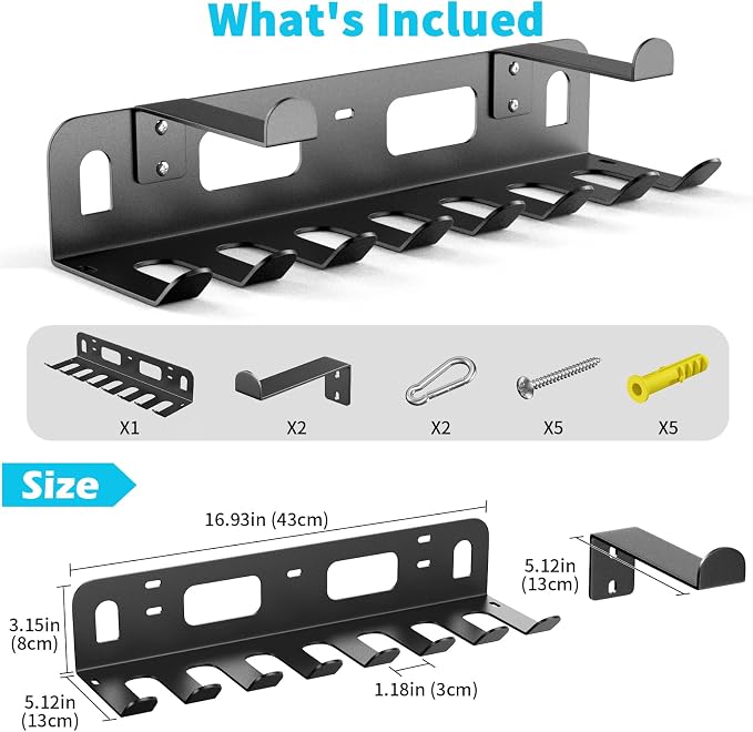 KHAMAL Multi-Purpose Gym Equipment Storage Rack for Resistance Bands - Gym Wall Storage for Exercise Bands, Yoga mat, Jump Ropes, Weight Belts, Straps, Hula Hoop (Black White)