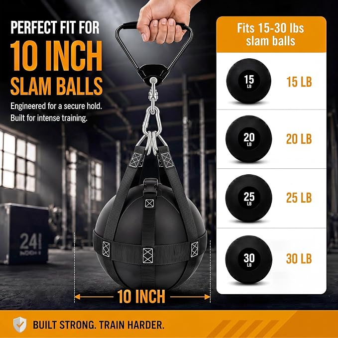 Indoor Slam Ball Medicine Balls Bag with Handles, Heavy Duty Weight Throw Practice Accessory, Reinforced Polyester Webbing & Steel Hardware, Fits 15-30 Lbs, Ball Not Include