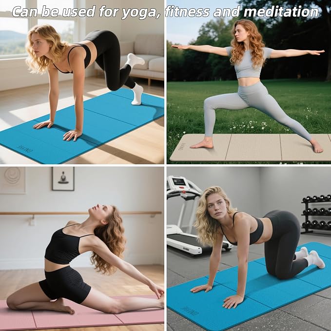Foldable Yoga Mat 75"x31.5"x0.24" - Extra Large Lightweight TPE Exercise Mat, Double Non-Slip for Pilates, Home Workouts & Outdoor Use