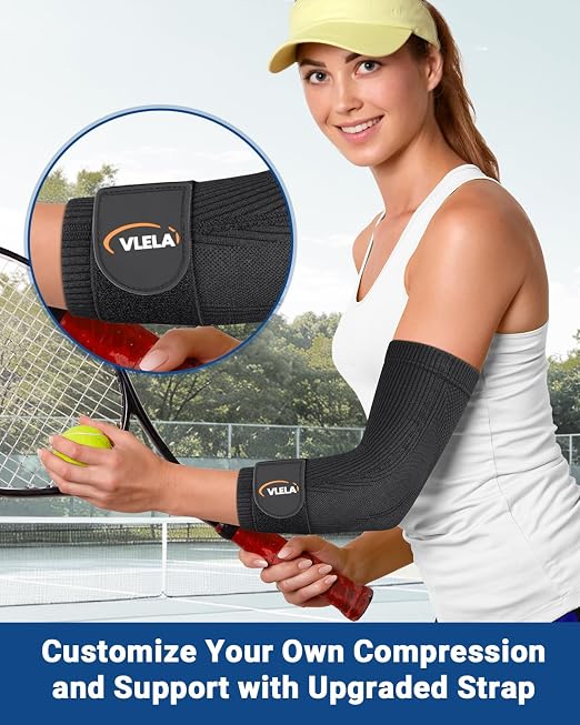 Elbow Compression Sleeve, Adjustable Strap, Targeted Support, Medium | Tennis Elbow Brace for Men & Women, Support for Tendonitis, Golfer's Elbow, Weightlifting, Gym Fitness & Sports Pain Relief