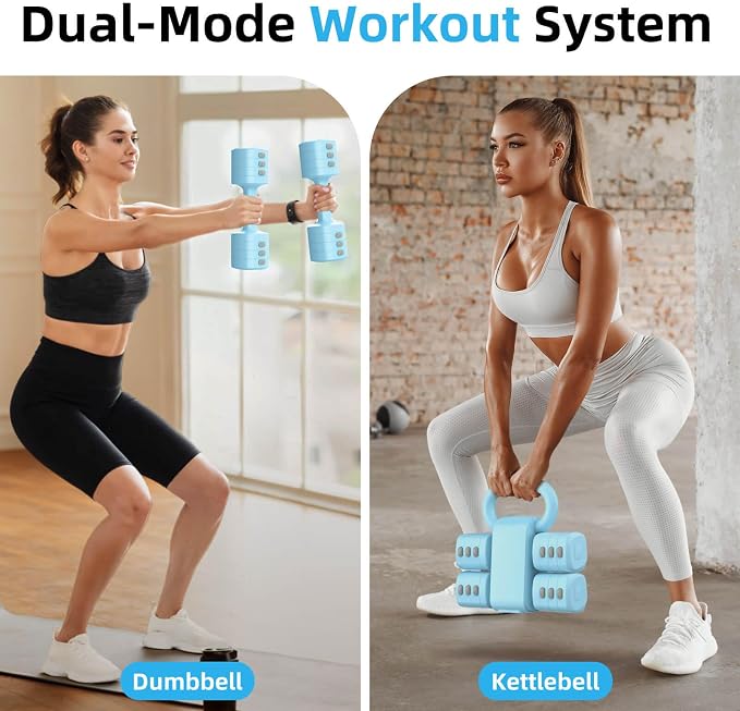 2-in-1 Adjustable Dumbbell Set, 4-Level Weights for Women | Convertible Dumbbell & Kettlebell, Adjustable 2.2-5.5lb Each, Quick-Change Button, Compact for Home Gym, Office & Outdoor