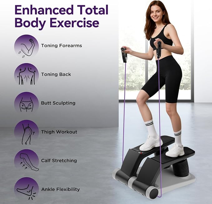 Air Stepper Machine with Resistance Bands | Adjustable Air Resistance Mini Stepper, LCD Monitor, Low Impact Cardio Workout Equipment for Home Gym, 300 lb Capacity