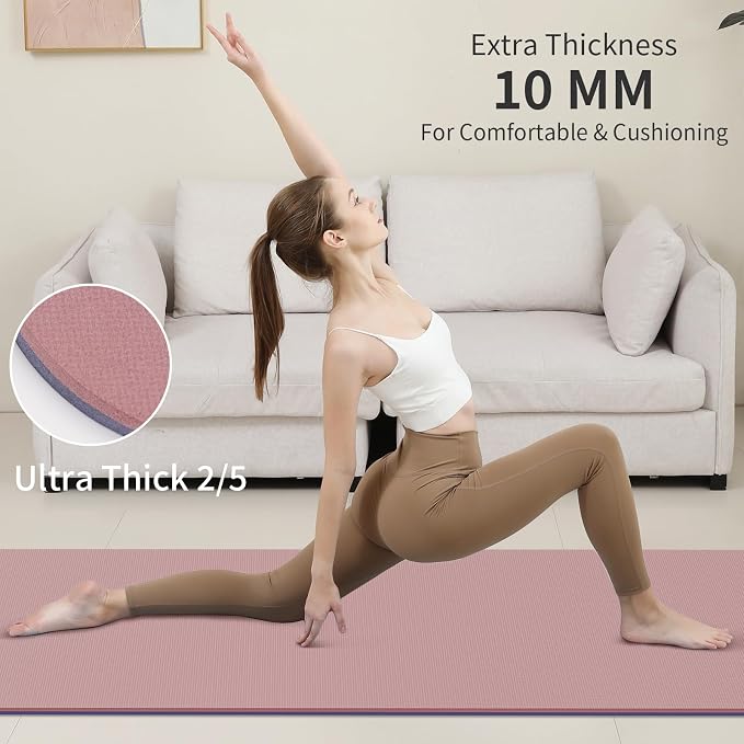 PAIDU POE Yoga Mat （10mm）Extra Thick Fitness Mat 72"x24" with Carry Strap | Non-slip, tear-resistant and suitable for all ages, perfect for yoga, Pilates, home gym and full-body workouts.