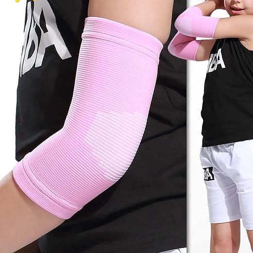 Kids Arm Guard,Compression Elbow Pads,Children Elbow Sleeves,Elbow Protection for Cycling Sports Basketball Volleyball(1 PAIR) (Pink) 1