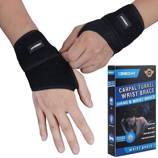 CERBONNY Carpal Tunnel Wrist Brace,2Pack Wrist Support Brace Adjustable Wrist Strap Reversible Wrist Brace for Sports Protecting/Carpal Tunnel/Arthritis-Right&Left