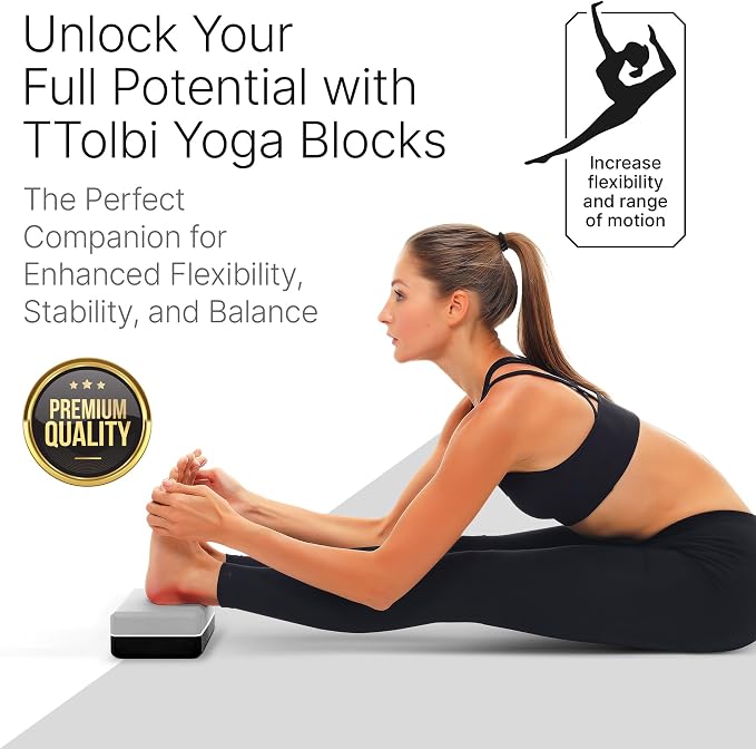 Yoga Blocks 2 Pack with Strap and Guide – Soft Non-Slip EVA Foam Blocks | High-Density Pilates Blocks for Home Workouts, Dance, Ballet, Gymnastics & Stretching Exercise, Dance Accessories and Gifts