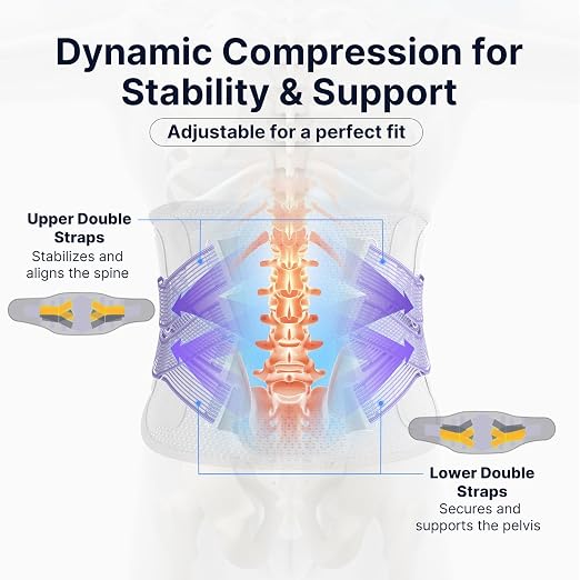 Fit Geno Back Brace for Lower Back Pain, Men & Women, Lumbar Support | An ergonomic lumbar pad and adjustable straps deliver targeted compression to support your lower back during the day