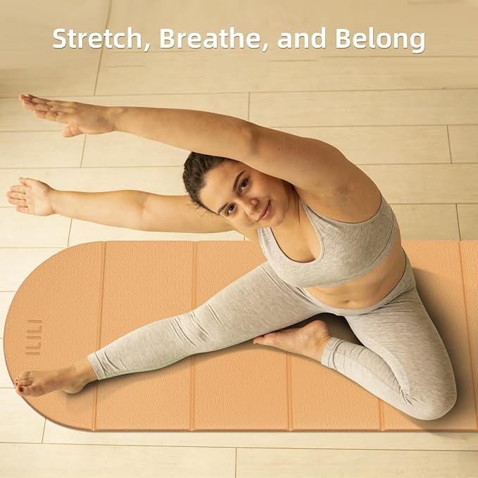 ILILI Foldable Yoga Mat-Semicircular, 10mm Thick, TPE Material, Extra Long 75"L x 26"W, Soft and Comfortable Folding Oval Mat 0.4 Inches, Easy to Carry and Store, 190*66cm Portable Multi-Functional Use for Yoga, Home Exercise & Outdoor