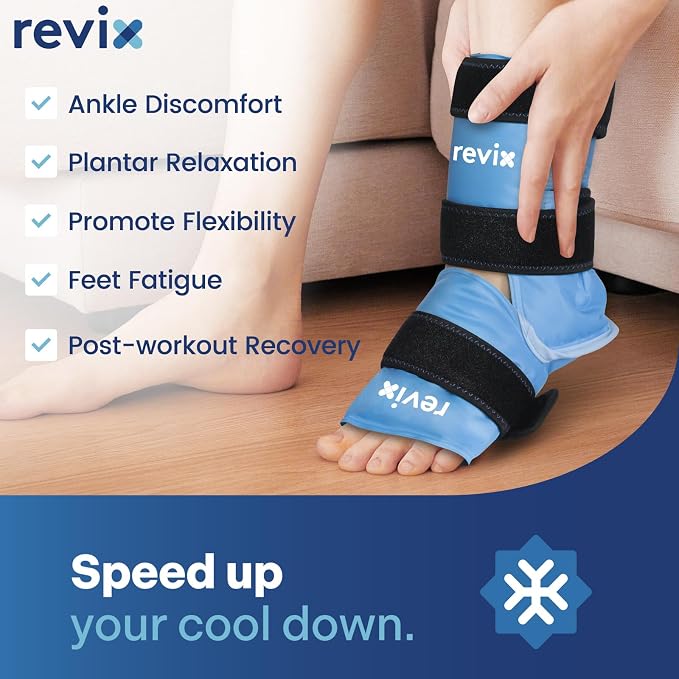 REVIX Ankle Ice Pack Wrap, Reusable Gel Ice Pack for Foot Pain Relief | Feet Cold Pack with Soft Plush Lining, 3 Adjustable Straps for Achilles Tendonitis, Plantar Fasciitis, Sprained Ankle