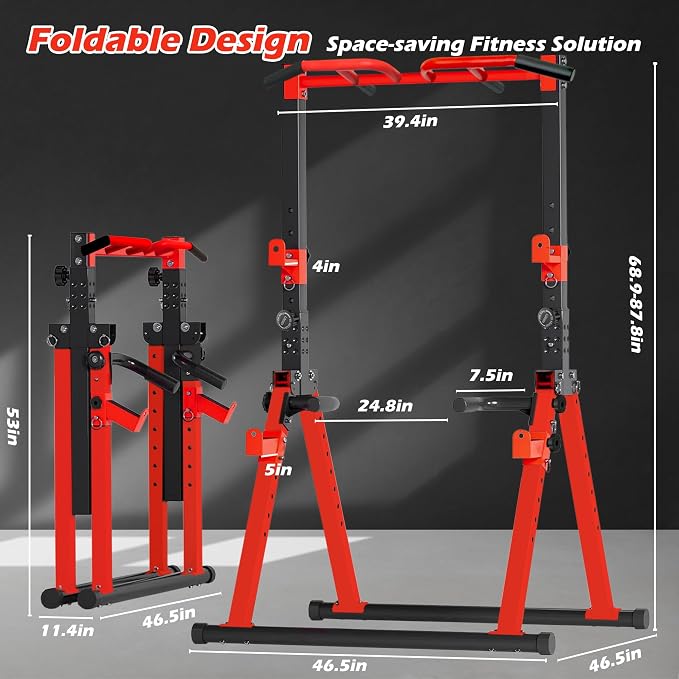 Foldable Power Tower Pull Up Bar Station, Adjustable Height | 700lbs Loading,Free Standing Pull Up Power Tower Station,Portable and Space Saving,fits Woman and Man, Mulit-grips,
