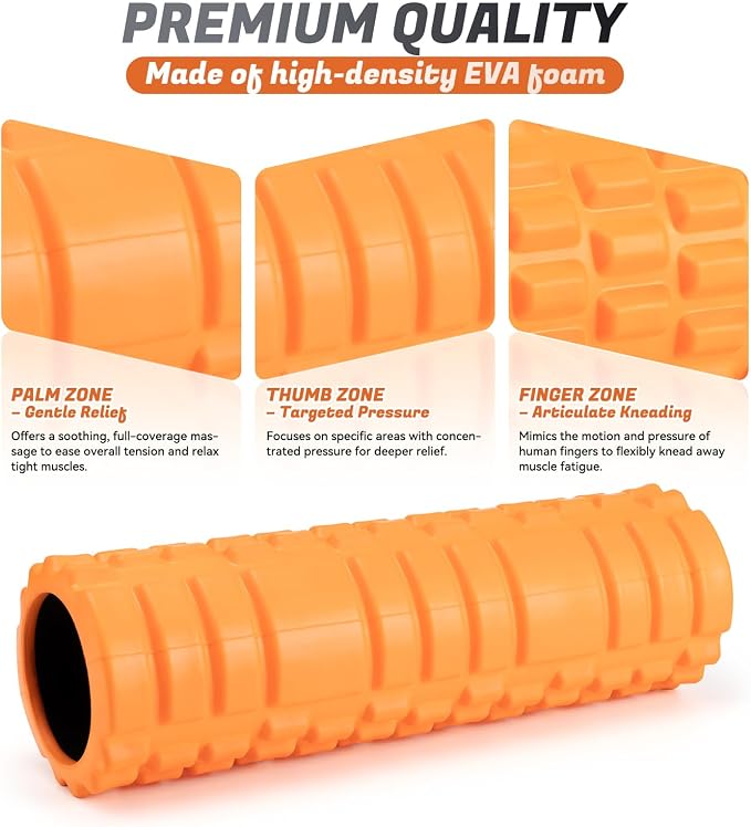Foam Roller for Deep Tissue Massager, Patented Exercise Roller | 18" Trigger Point Foam Roller for Muscle Recovery, Physical Therapy, Improves Mobility, Fitness, Yoga and Pilates, Orange